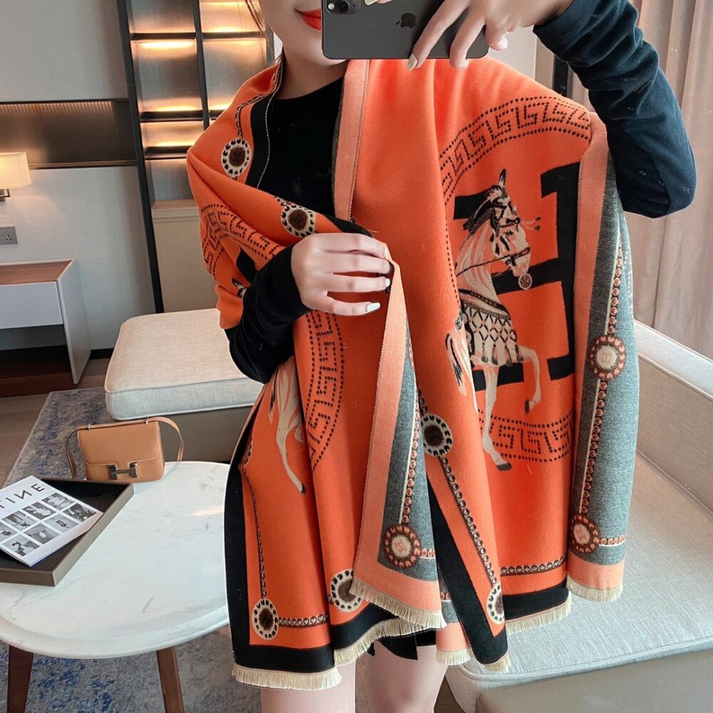 Alternative view of Hermes Cashmere Muffler Orange