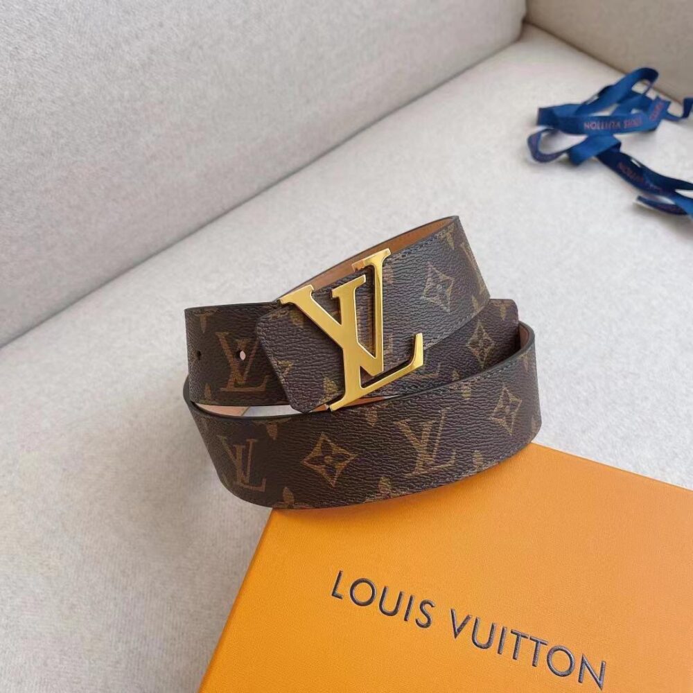 Alternative view of Louis Vuitton Initiales Reversible Monogram Eclipse Canvas Belt Gold Metal 4Cm