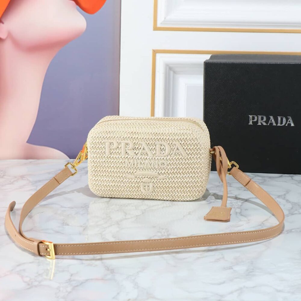 Alternative view of Prada Raffia Crochet Shoulder Bag Natural 20Cm 1BH196 2A2T F0018 V OUO