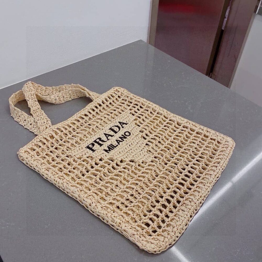 Alternative view of Prada Natural Logo Crochet Tote Bag
