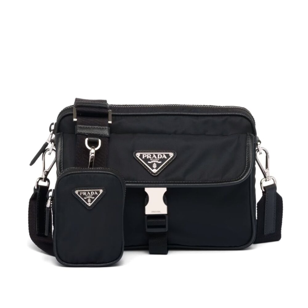 Prada Re Nylon And Saffiano Leather Shoulder Bag Black 24Cm 2VH133 2DMH F0002 XMP