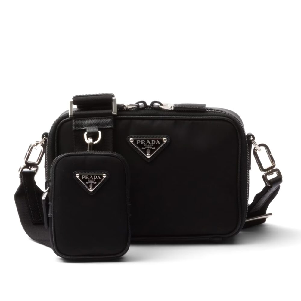 Prada Brique Re Nylon And Saffiano Leather Bag Black 20Cm 2VH070 2DMH F0002 V XMP