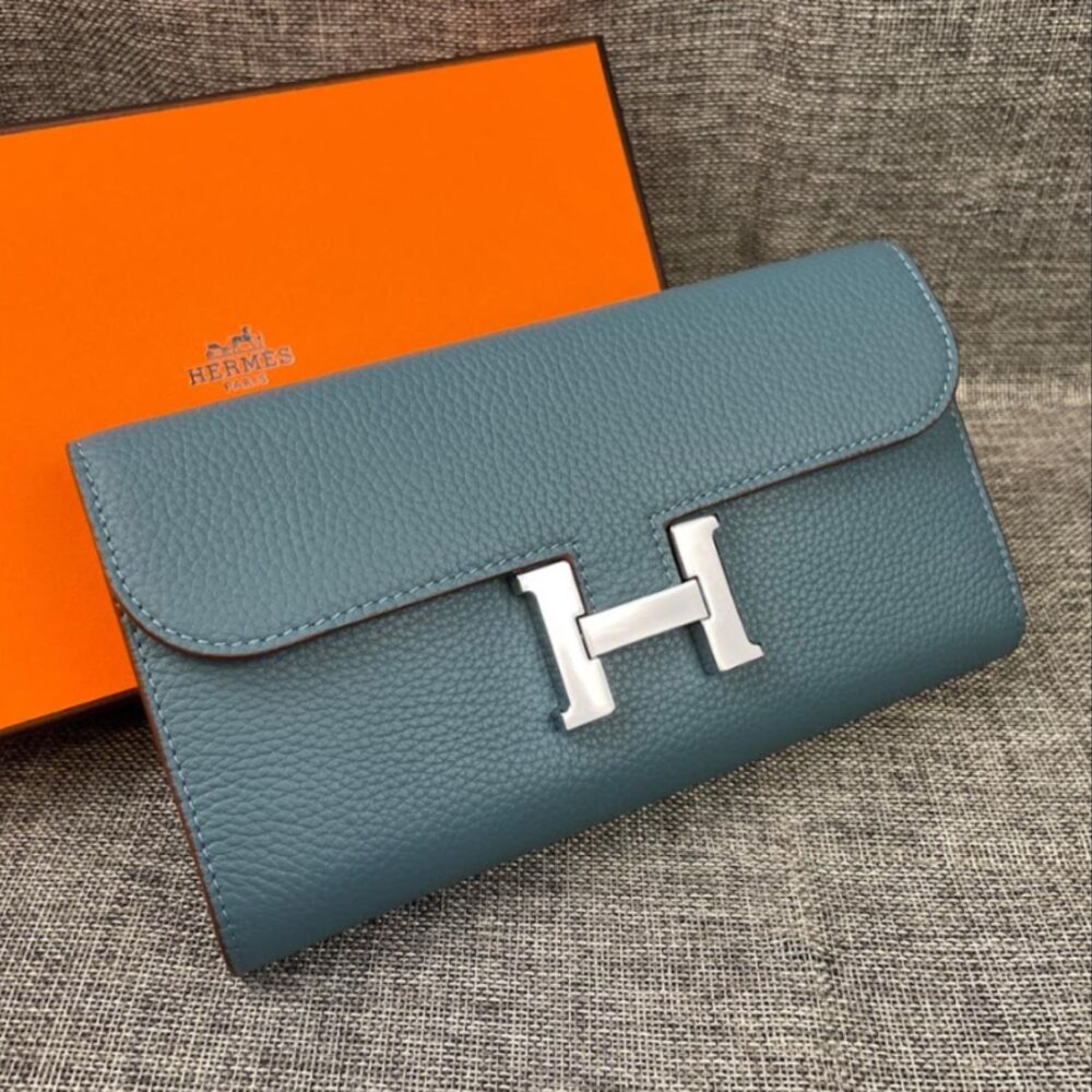 Alternative view of Hermes Constance Togo Long Wallet Silver Toned Hardware Blue 20Cm