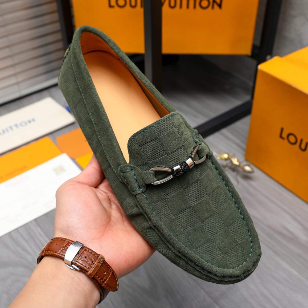 Alternative view of Louis Vuitton LV Damier Suede Leather Loafers In Dark Green