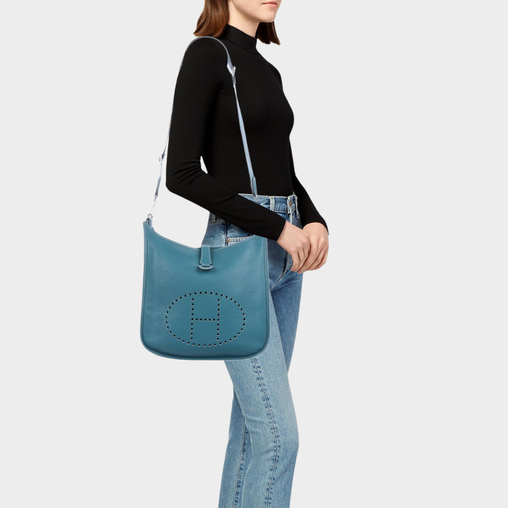 Alternative view of Hermes Evelyne III PM Clemence Leather Blue 29cm