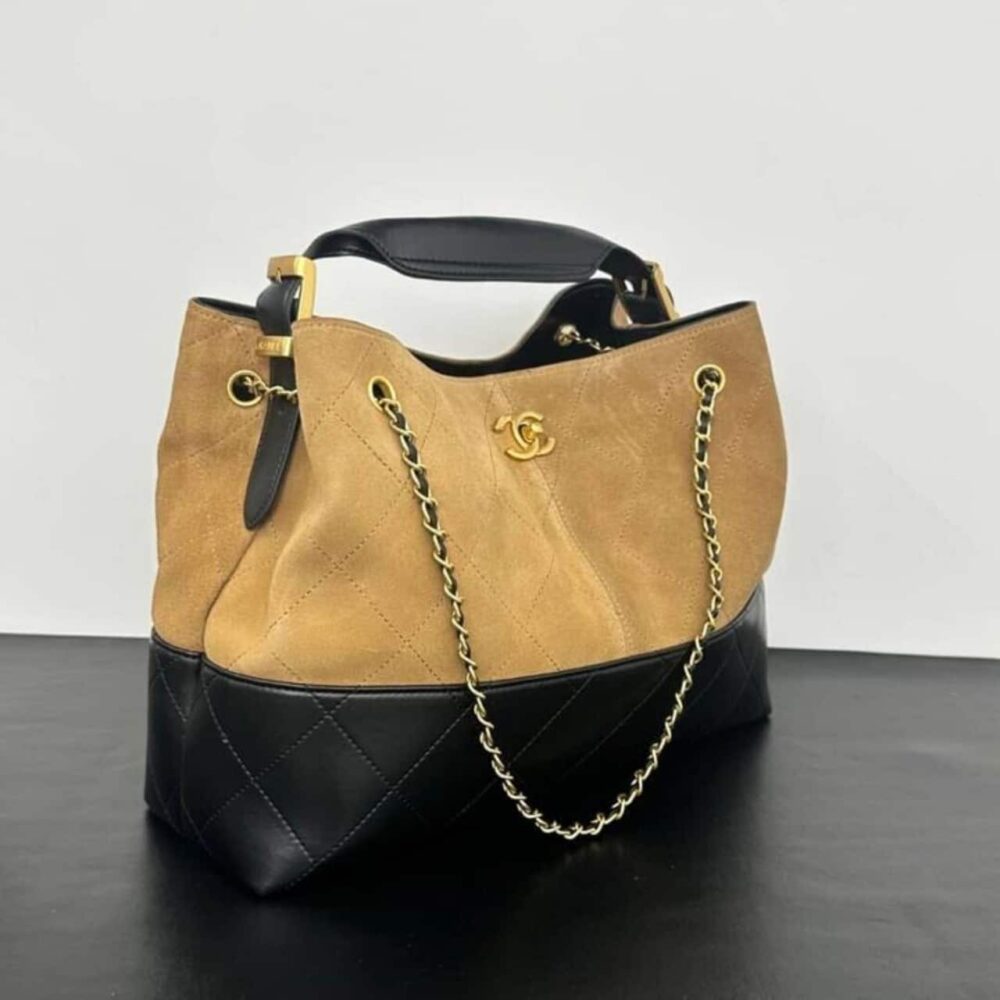 Alternative view of Prestige Edition - Chanel Shopping Bag Gold Tone Mental Beige And Black 36Cm AS5657 B20827 U1536