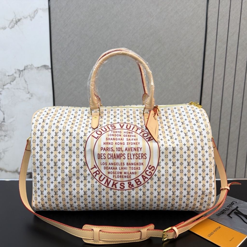 Louis Vuitton Keepall Bandouliere 45 LV Stamp Collection Pink 45Cm M28678 - Image 2