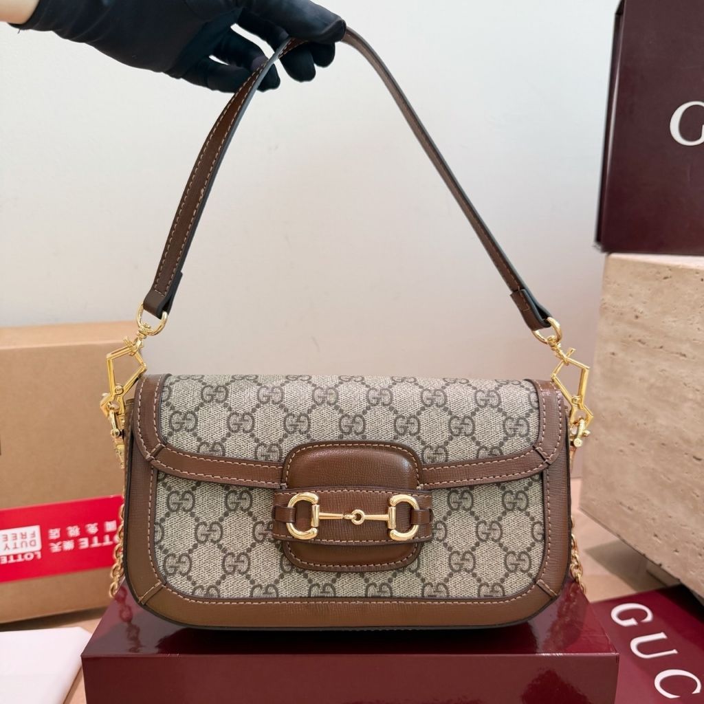 Gucci Horsebit 1955 Small Shoulder Bag Beige And GG Supreme Canvas 21.5Cm 752002 92TCG 8563 - Image 3