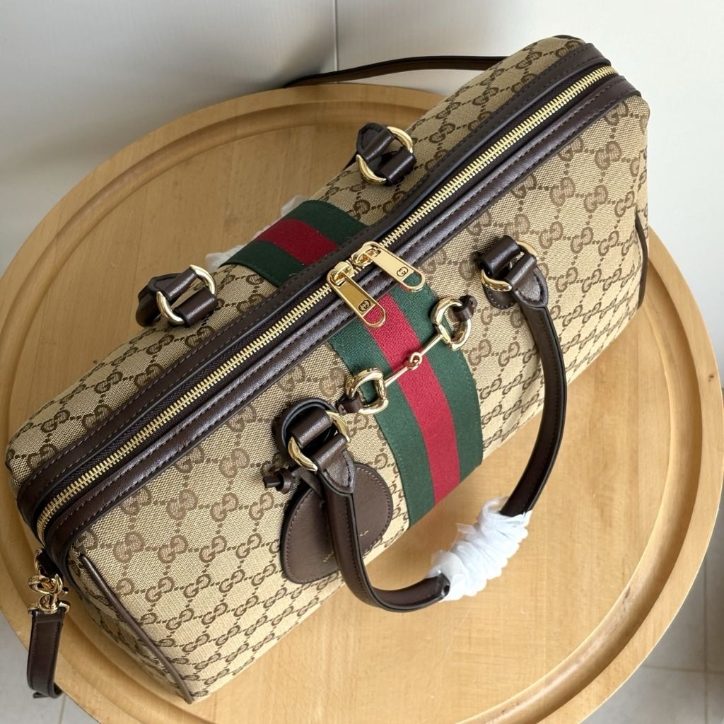 Gucci Borsetto Large Boston Bag Sand And Brown GG Canvas 38.5Cm 866734 FAFV9 9653 - Image 8