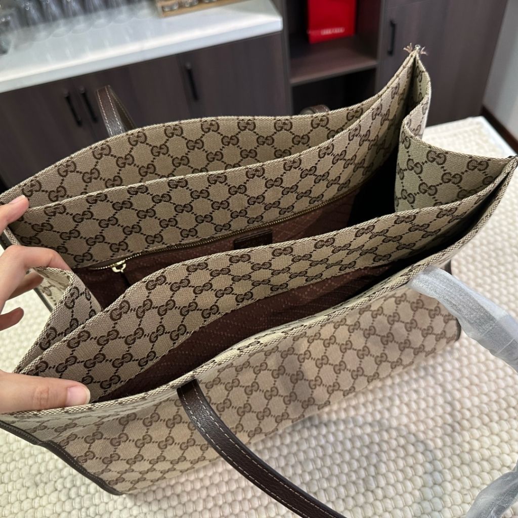Gucci Londra Large Tote Bag Sand And Dark Brown GG Canvas 40Cm 875056 FAF8N 9651 - Image 6
