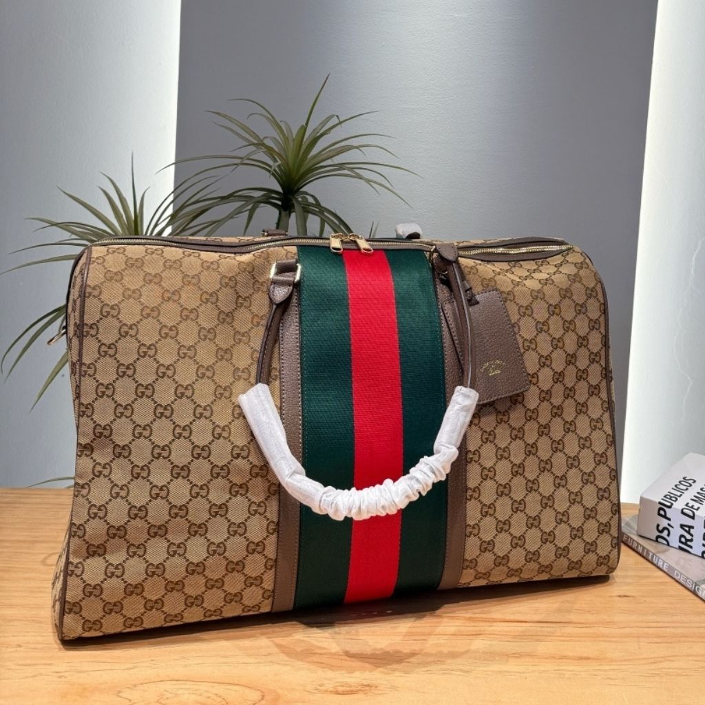 Gucci Medium GG Duffle Bag With Web Sand And Brown GG Canvas 50Cm 875059 FAF79 8547 - Image 3