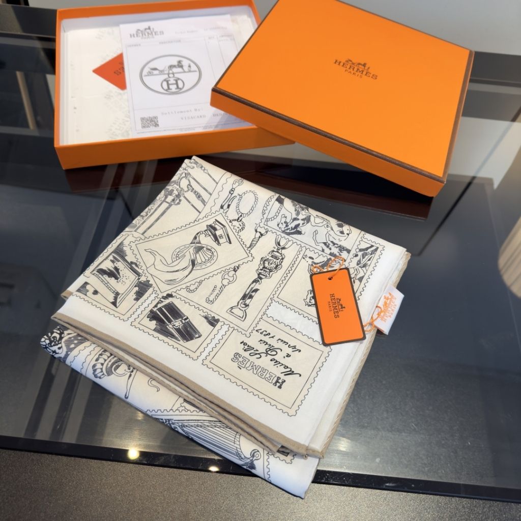 Hermes Le Philateliste Du Faubourg Square Scarf Gray 90Cm H004205S 06 - Image 5