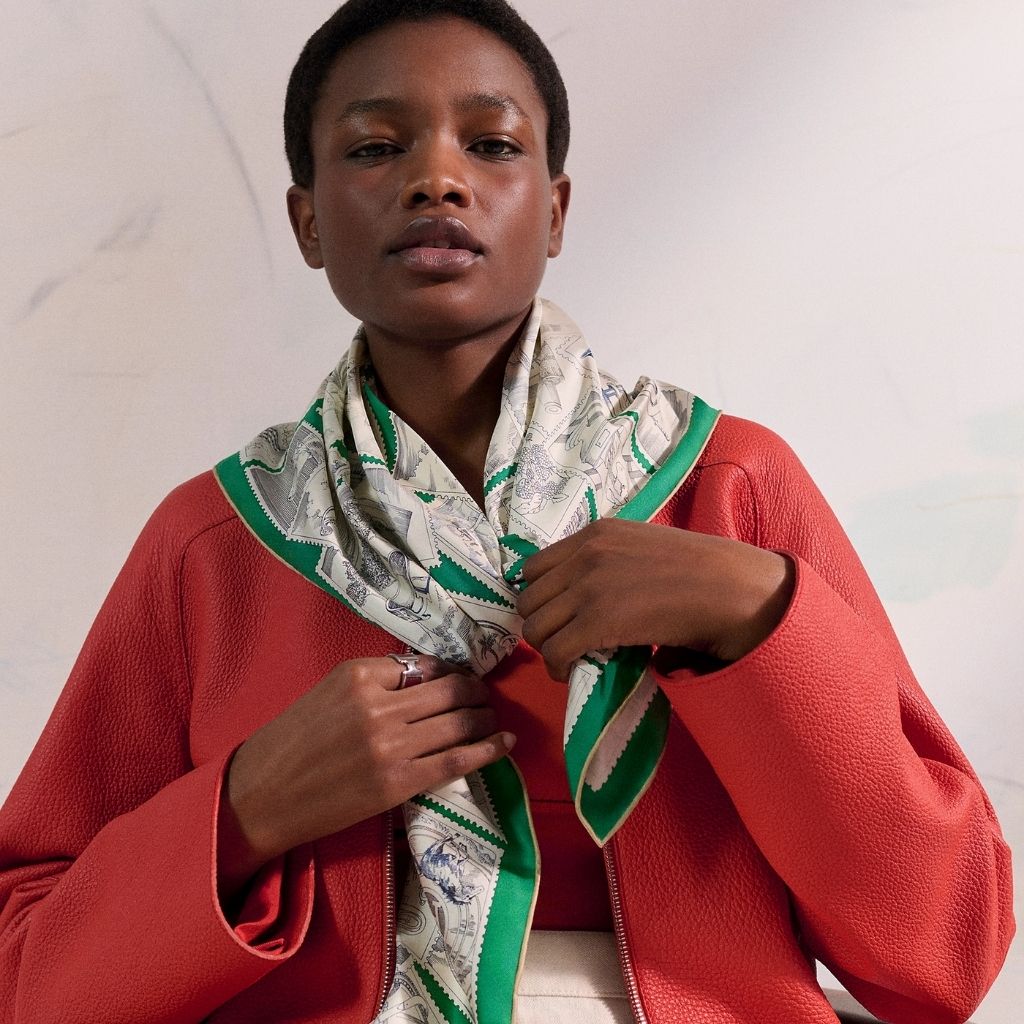 Hermes Le Philateliste Du Faubourg Square Silk Scarf Green 90Cm H004205S 07 - Image 5