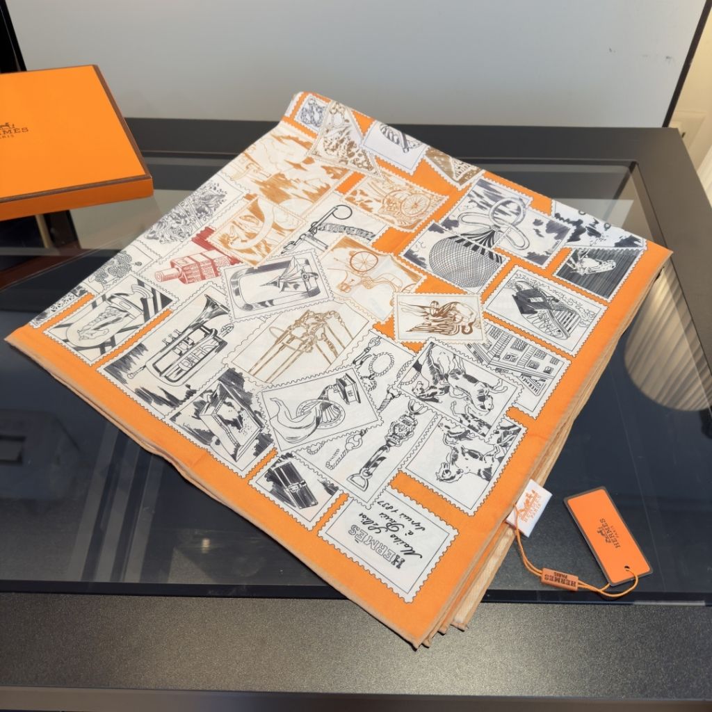 Hermes Le Philateliste Du Faubourg Square Silk Scarf Orange 90Cm H004205S 11 - Image 3