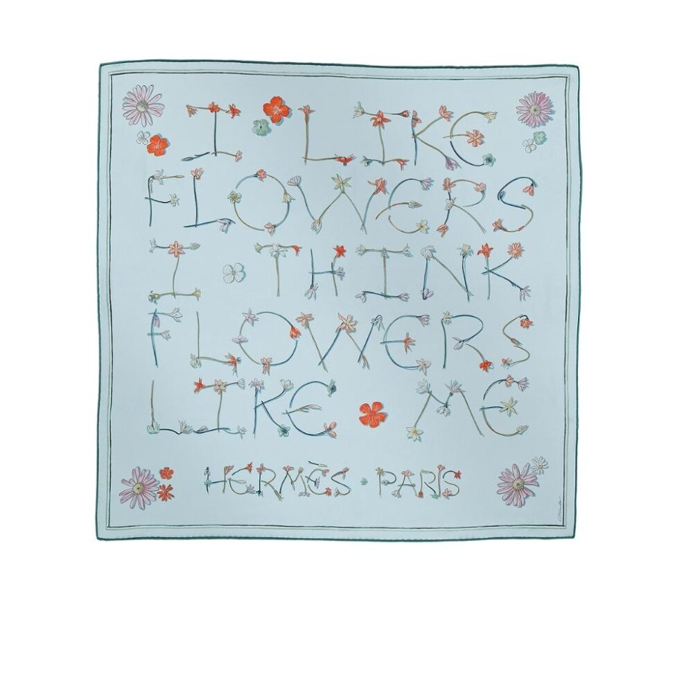 Hermes I Like Flowers Silk Scarf Coral Blue 90Cm H984167S 02
