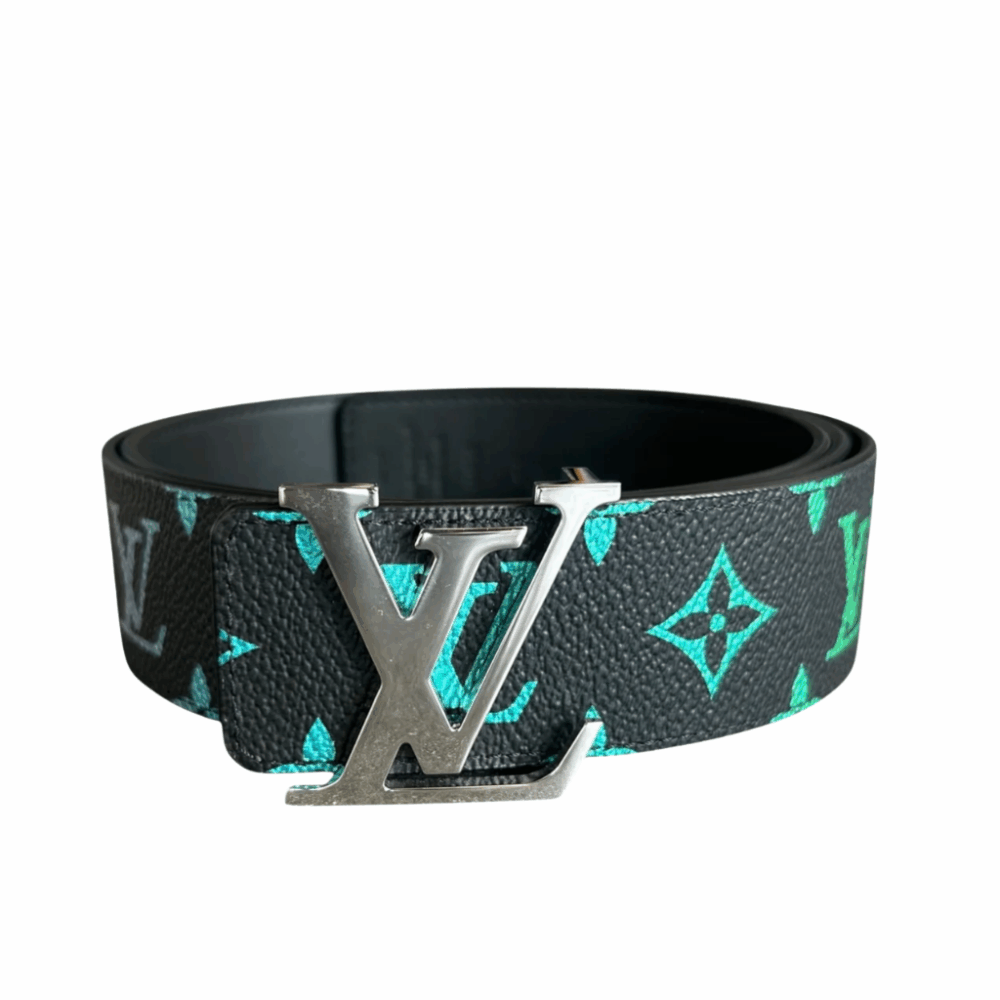 Louis Vuitton Shape Reversible Silver Lv Belts Buckle Black And Rainbow Monogram 4Cm