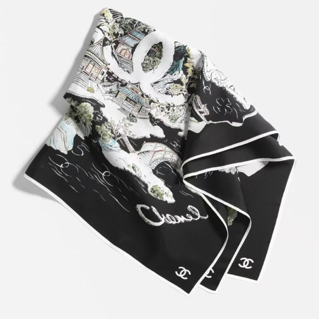 Chanel Logo Coco Black Silk Scarf 90Cm - Image 2