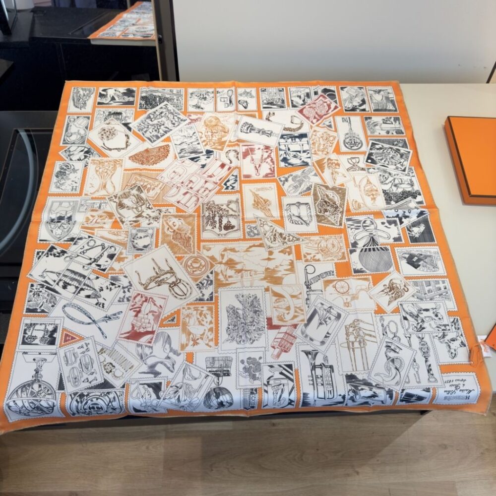 Alternative view of Hermes Le Philateliste Du Faubourg Square Silk Scarf Orange 90Cm H004205S 11