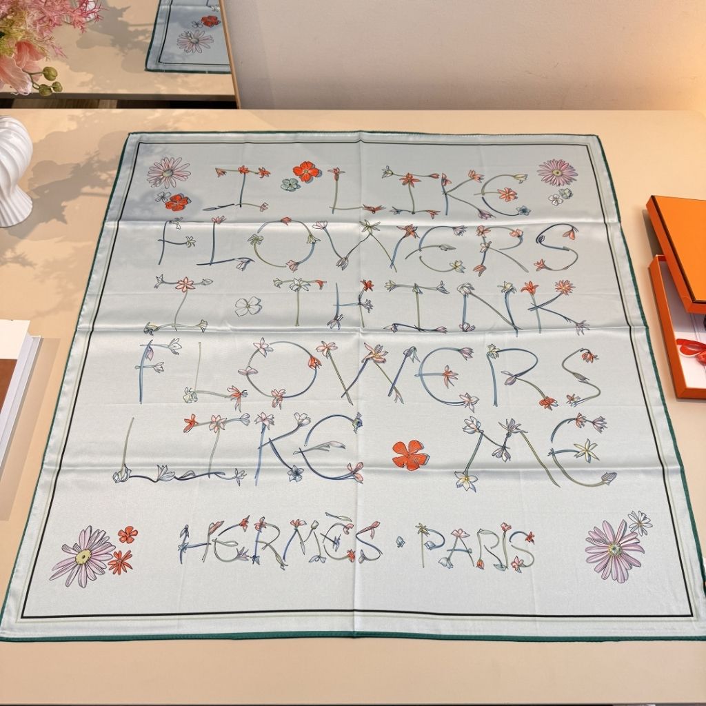 Hermes I Like Flowers Silk Scarf Coral Blue 90Cm H984167S 02 - Image 2