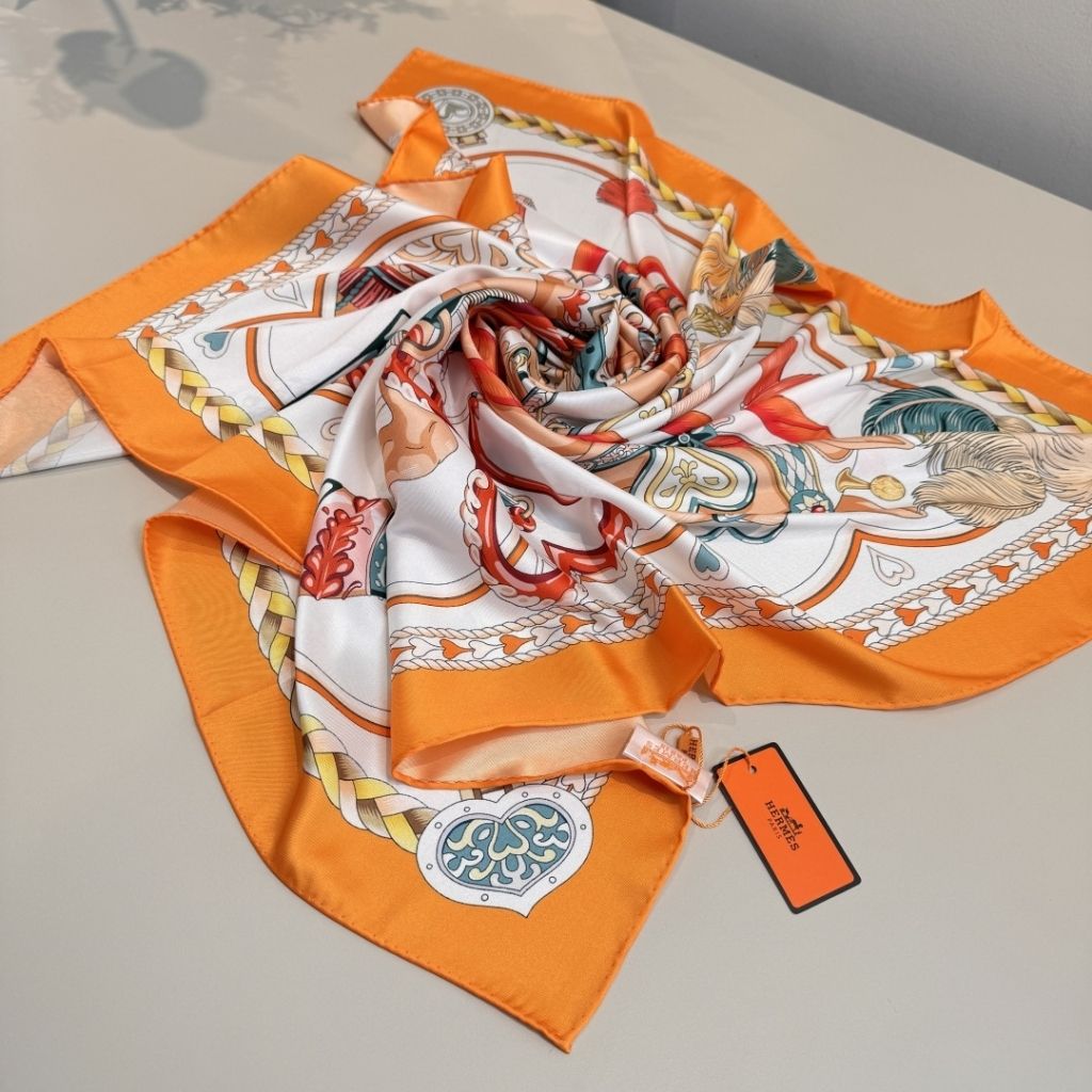 Hermes Harness De Coeur Heart Silk Scarf Orange 90Cm H004090S 02 - Image 3