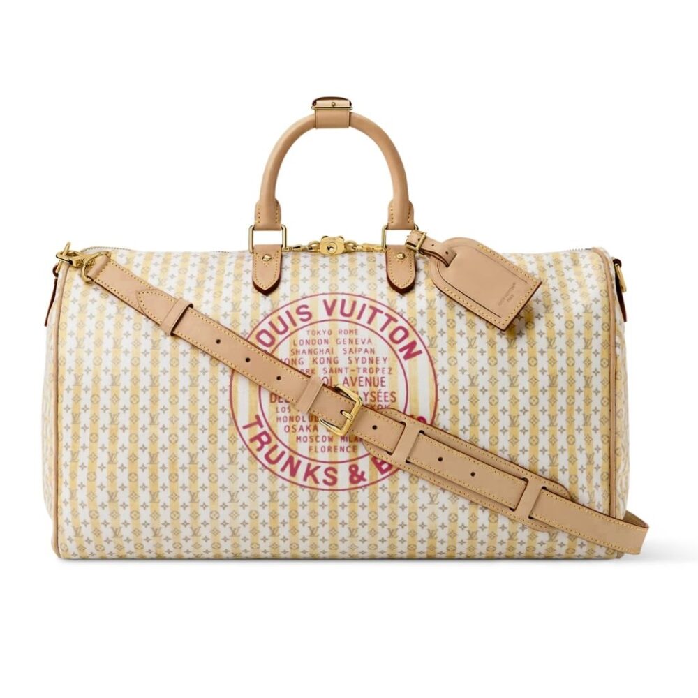 Louis Vuitton Keepall Bandouliere 45 LV Stamp Collection Pink 45Cm M28678