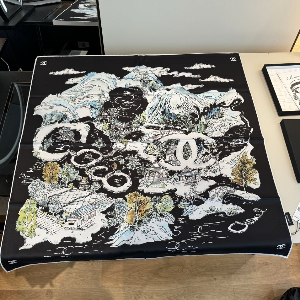 Chanel Logo Coco Black Silk Scarf 90Cm - Image 3