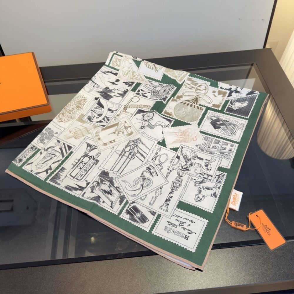 Alternative view of Hermes Le Philateliste Du Faubourg Square Silk Scarf Green 90Cm H004205S 07