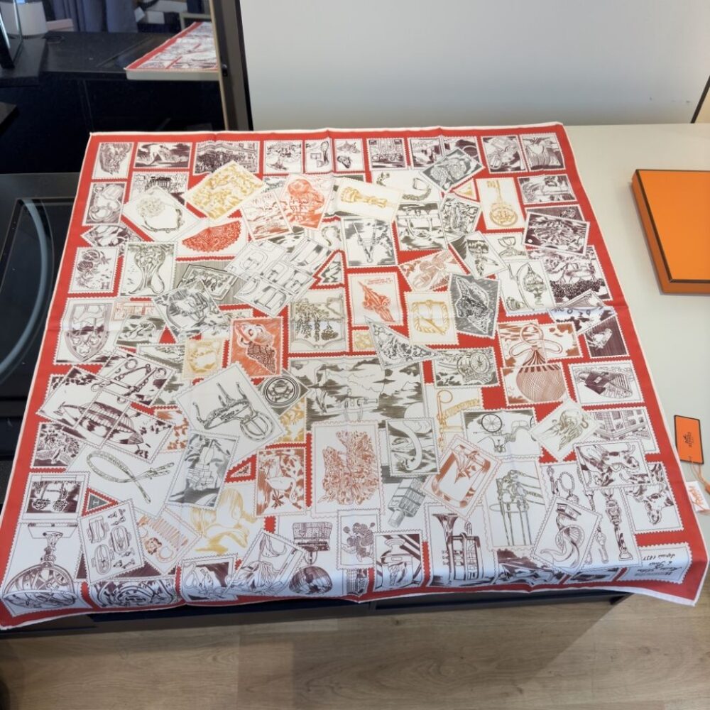 Alternative view of Hermes Le Philateliste Du Faubourg Square Silk Scarf Red 90Cm H004205S 09