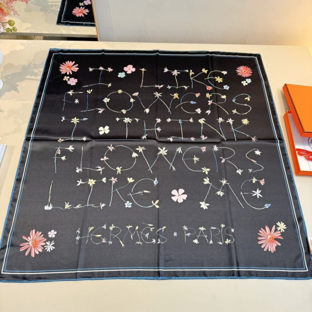 Alternative view of Hermes I Like Flowers Silk Scarf Black Multi-Colored 90Cm H984167S 11