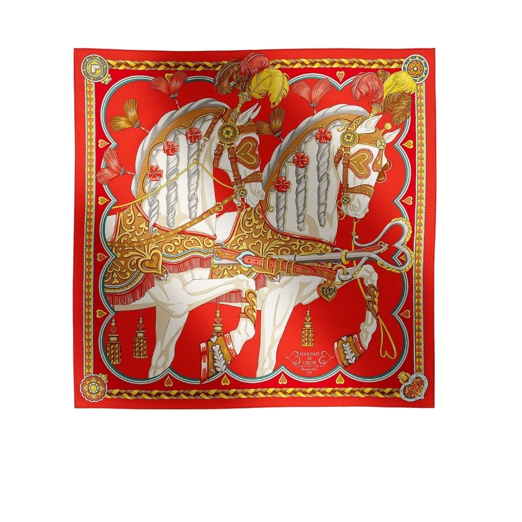 Hermes Harnais De Coeur Silk Scarf 90 Red 90Cm H004090S 09