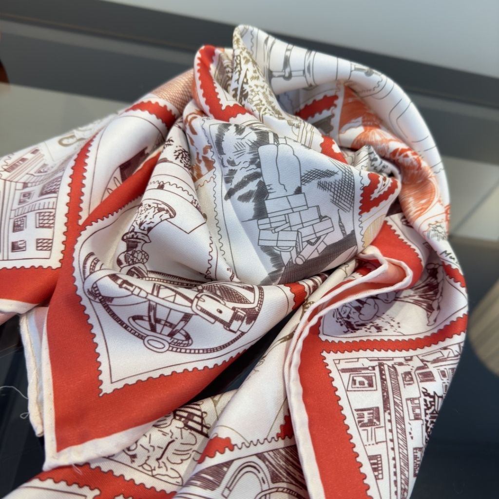 Hermes Le Philateliste Du Faubourg Square Silk Scarf Red 90Cm H004205S 09 - Image 3
