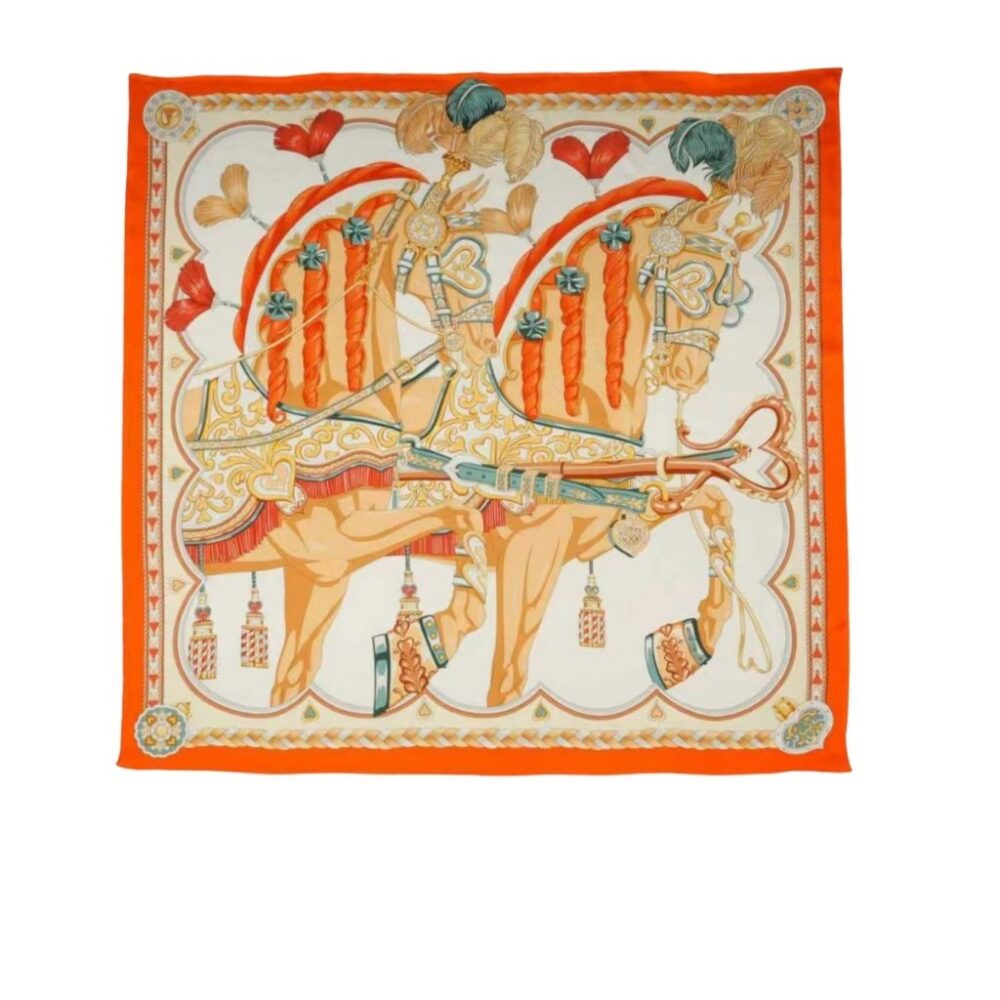 Hermes Harness De Coeur Heart Silk Scarf Orange 90Cm H004090S 02