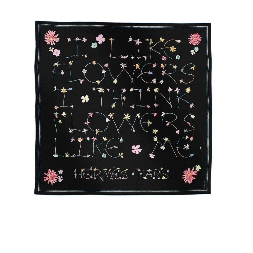 Hermes I Like Flowers Silk Scarf Black Multi-Colored 90Cm H984167S 11