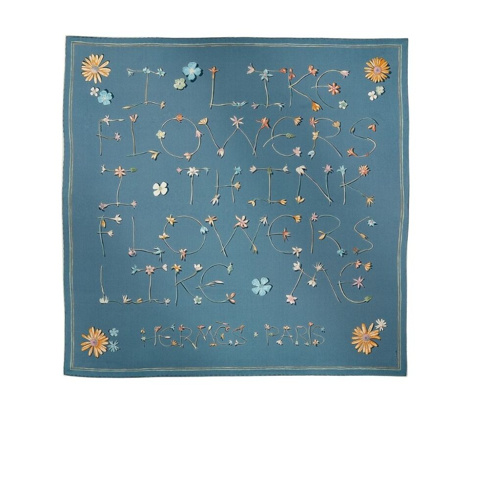 Hermes I Like Flowers Silk Scarf Blue 90Cm H984167S 03