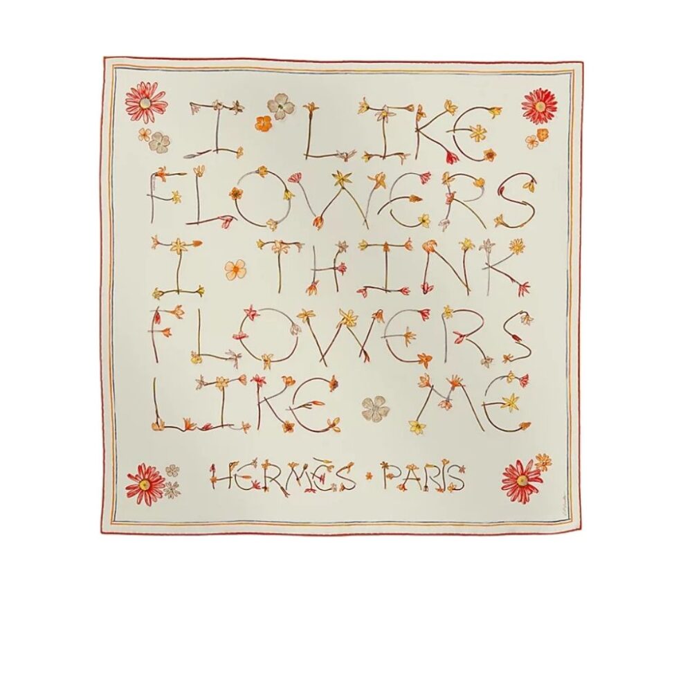 Hermes I Like Flowers Silk Scarf Cream Orange 90Cm H984167S 07