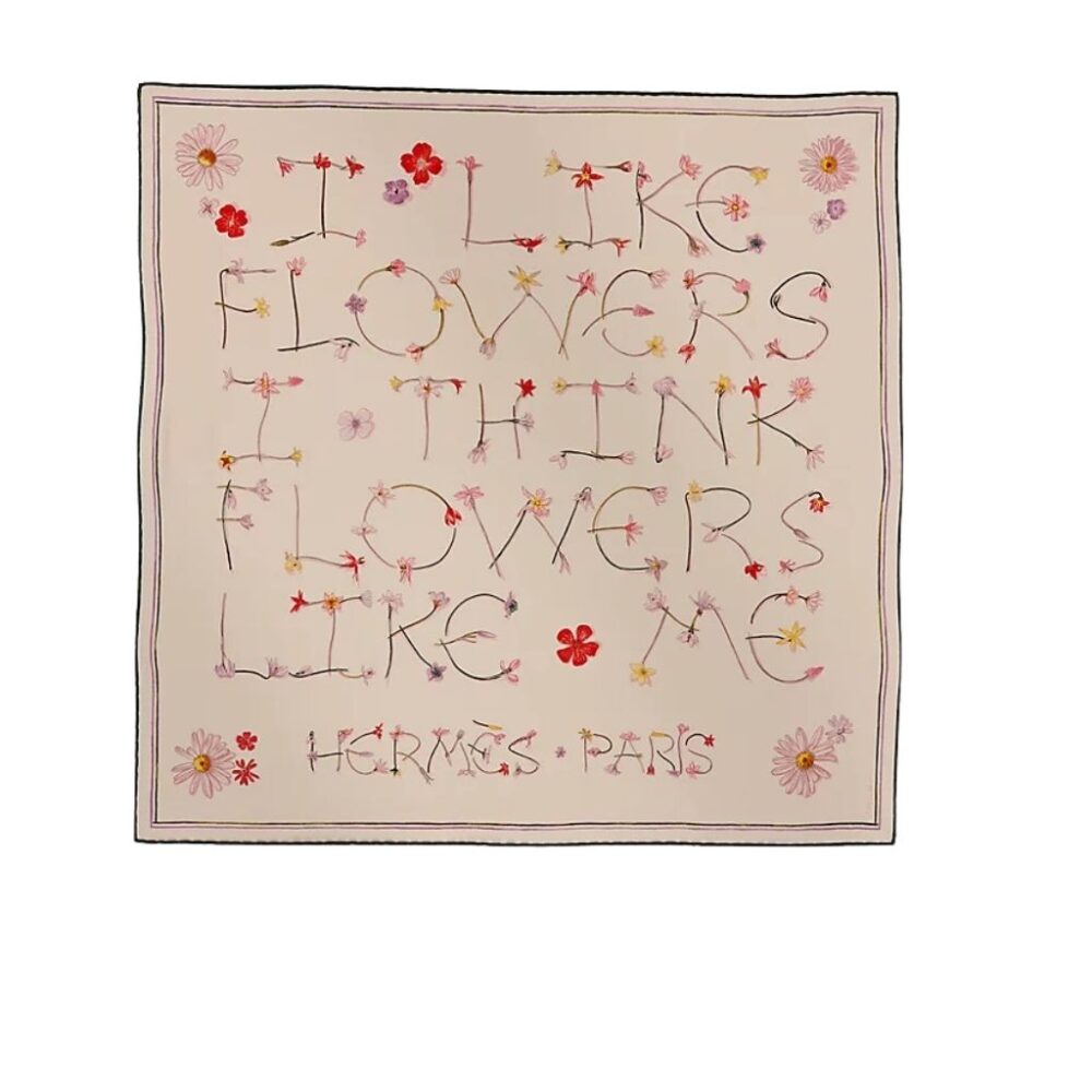 Hermes I Like Flowers Silk Scarf Pink 90Cm H984167S 01