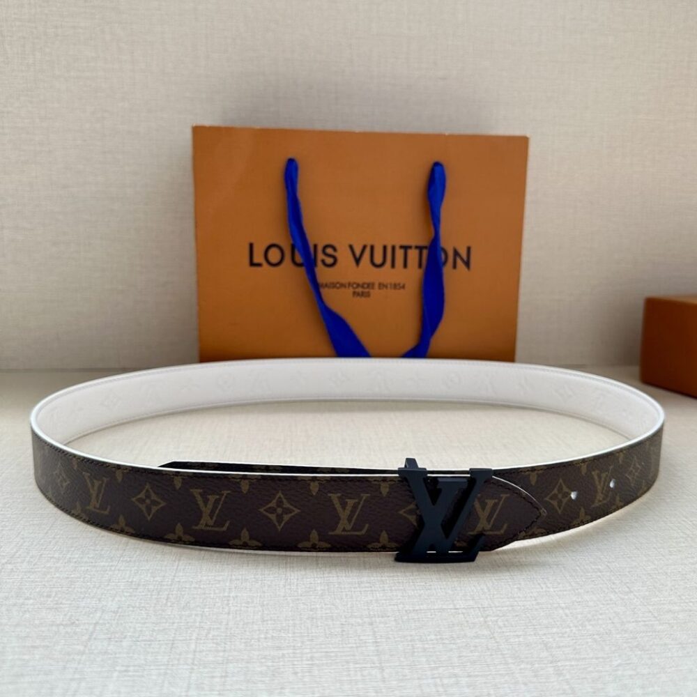 Alternative view of Louis Vuitton Initiales Reversible Monogram Eclipse Canvas Belt Black Metal