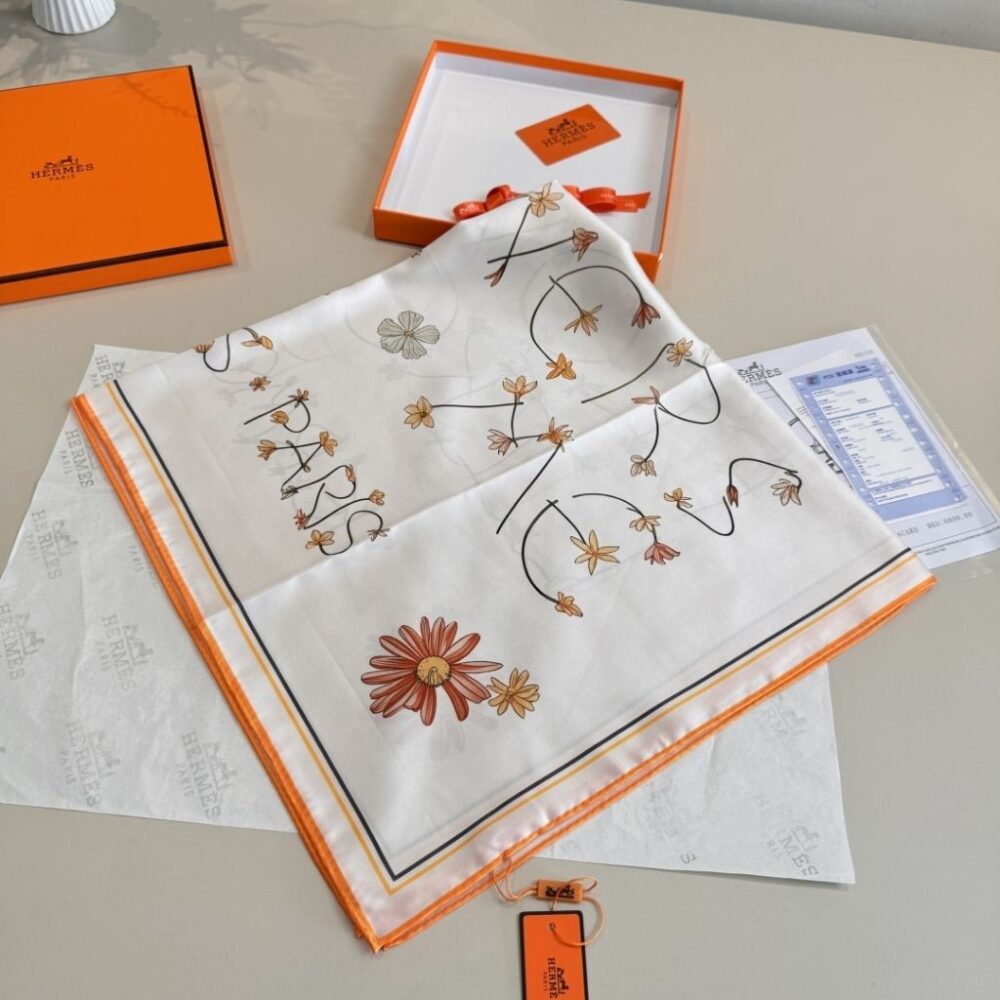 Alternative view of Hermes I Like Flowers Silk Scarf Cream Orange 90Cm H984167S 07