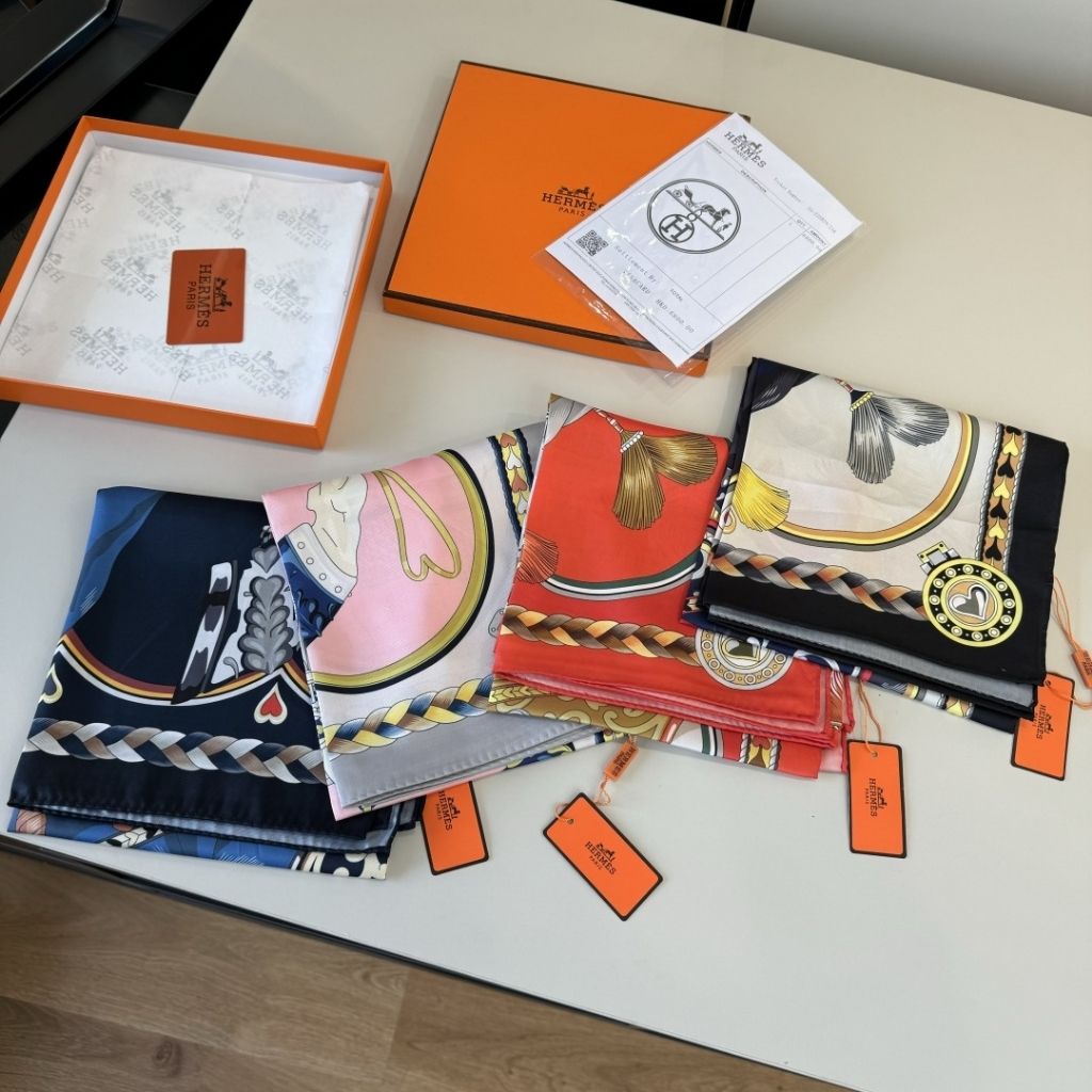 Hermes Harnais De Coeur Silk Scarf 90 Pink 90Cm H004090S 07 - Image 5