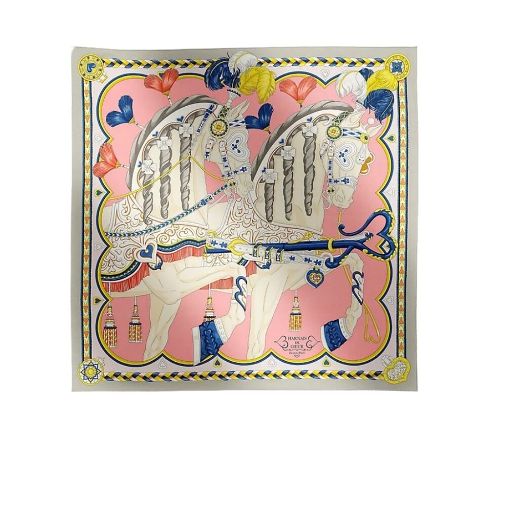 Hermes Harnais De Coeur Silk Scarf 90 Pink 90Cm H004090S 07