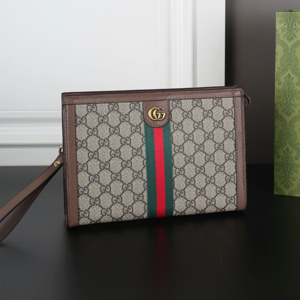 Alternative view of Gucci Ophidia Medium Pouch Beige And Ebony GG Supreme Canvas 26Cm 760243 96LWT 8745
