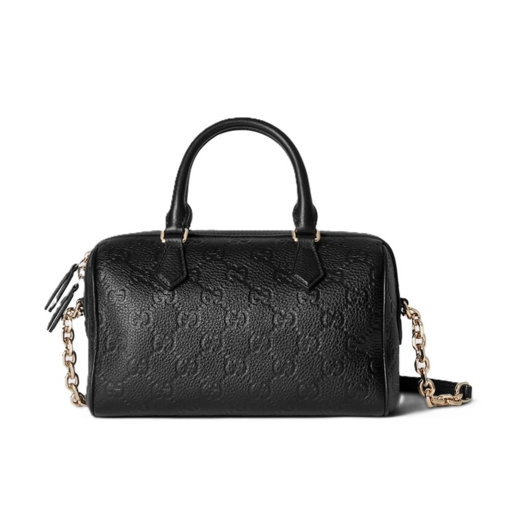Gucci Gg Emblem Small Top Handle Bag Black Leather 25.5Cm 815255 AAEEM 1000