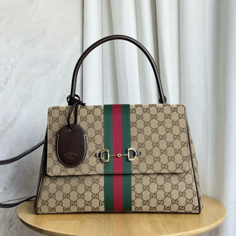 Alternative view of Gucci Paparazzo Large Top Handle Bag Sand And Brown GG Canvas 37Cm 875019 FAFV9 9653