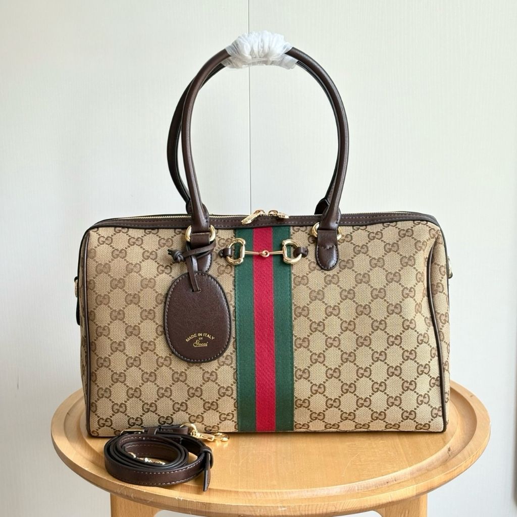 Gucci Borsetto Large Boston Bag Sand And Brown GG Canvas 38.5Cm 866734 FAFV9 9653 - Image 2