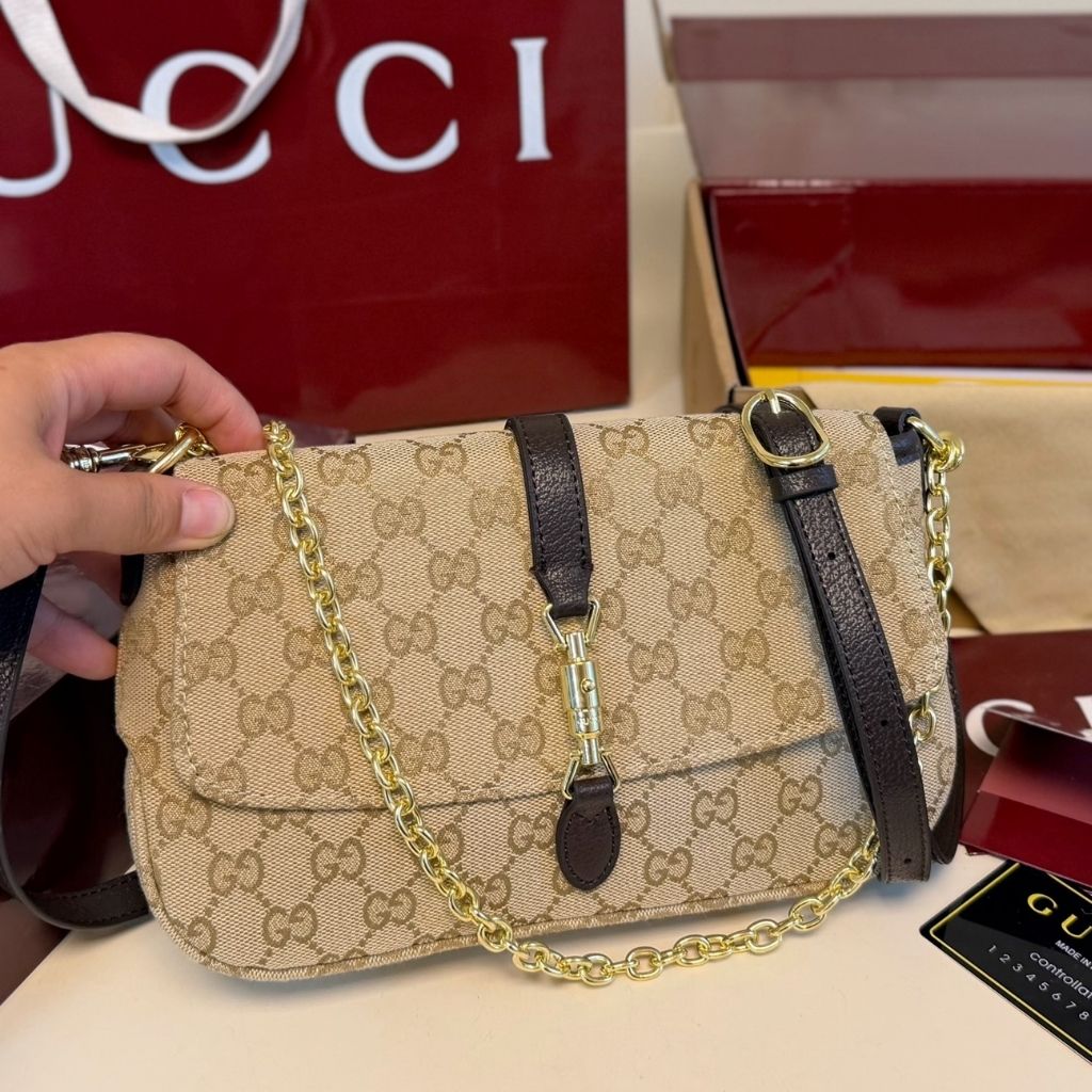 Gucci Aperitivo Medium Shoulder Bag Sand And Brown GG Canvas 26Cm 866720 FAFV2 9651 - Image 2