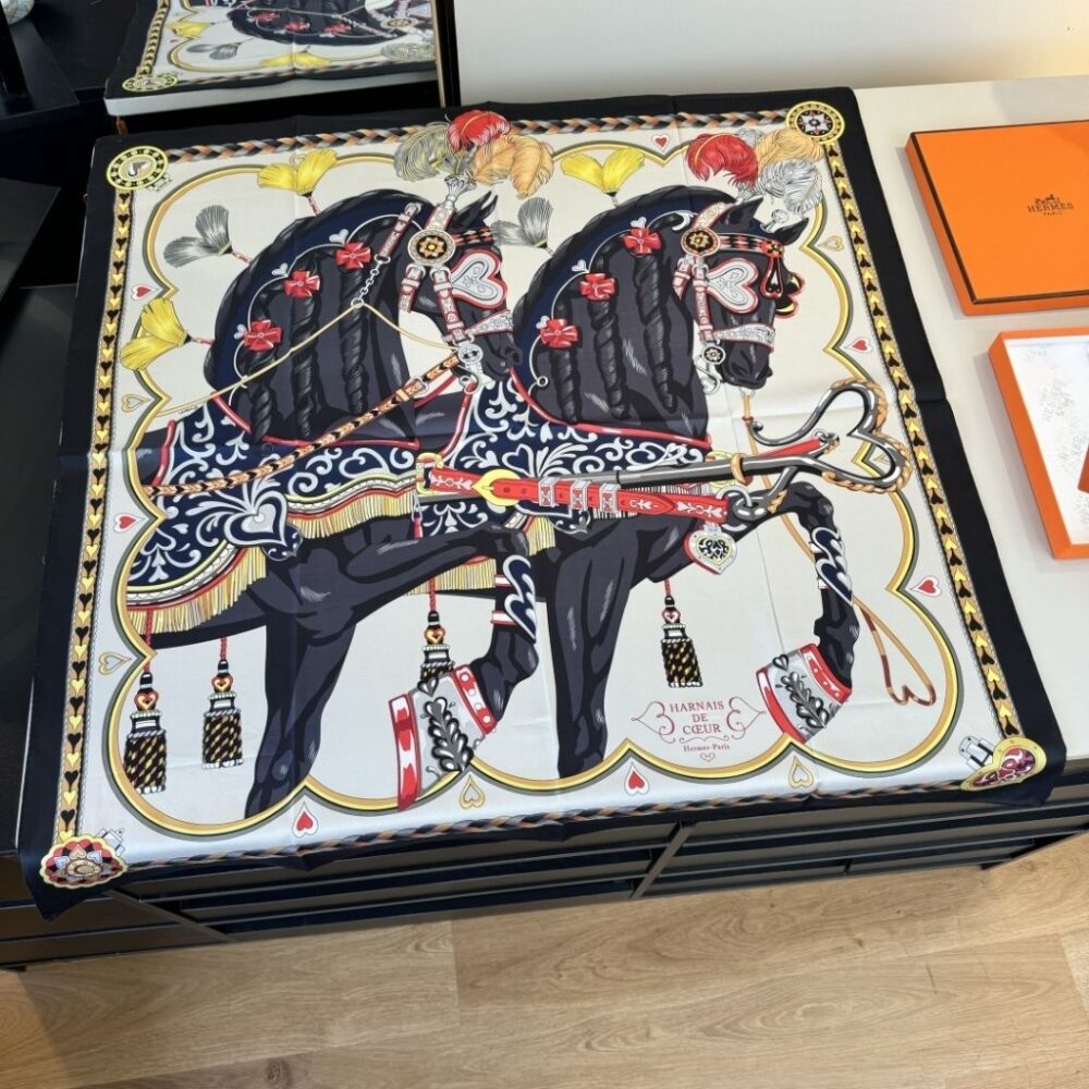 Alternative view of Hermes Harnais De Coeur Silk Scarf 90 Black Multi-Colored 90Cm H004090S 11