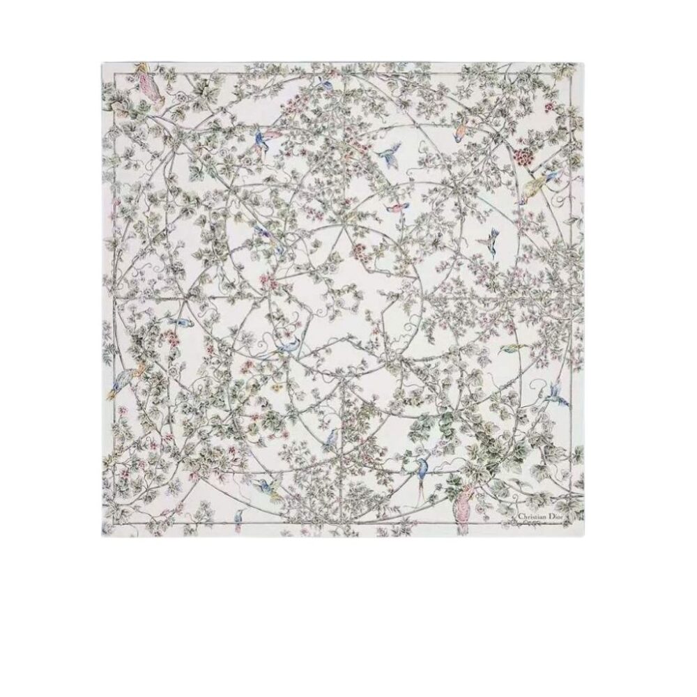 Christian Dior Jardin D-Etoile 90 Square Scarf White Multi-Colored 90Cm