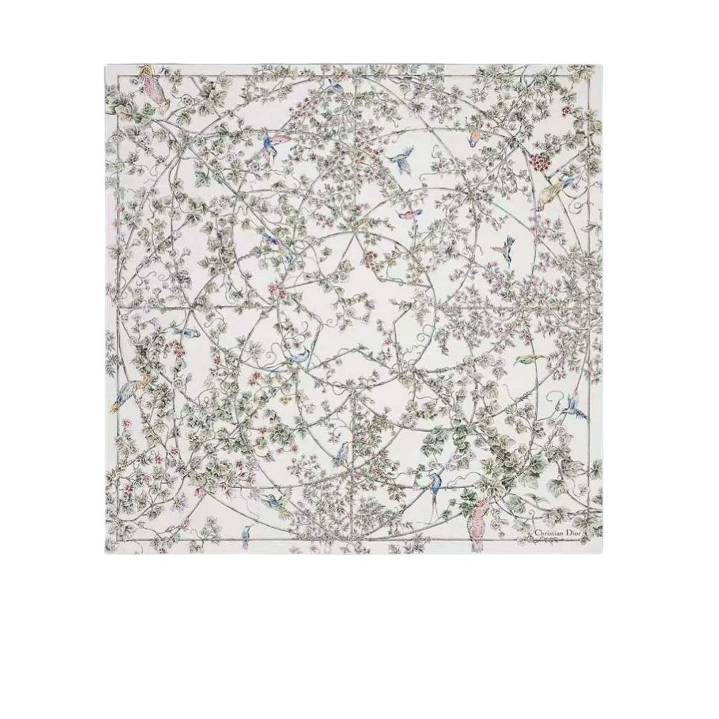 Christian Dior Jardin D-Etoile 90 Square Scarf White Multi-Colored 90Cm