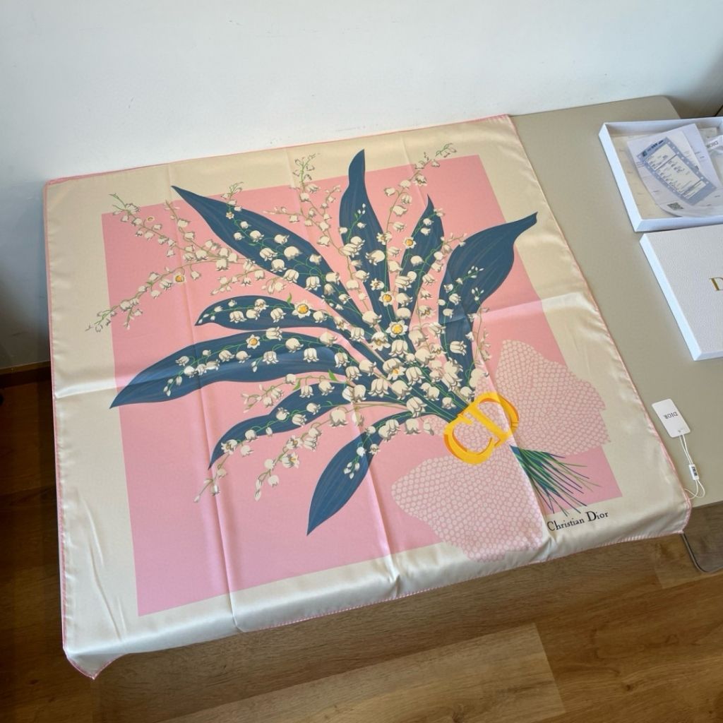Christian Dior Vintage Silk Scarf – Lily Of The Valley Floral Print Pink 90Cm - Image 2