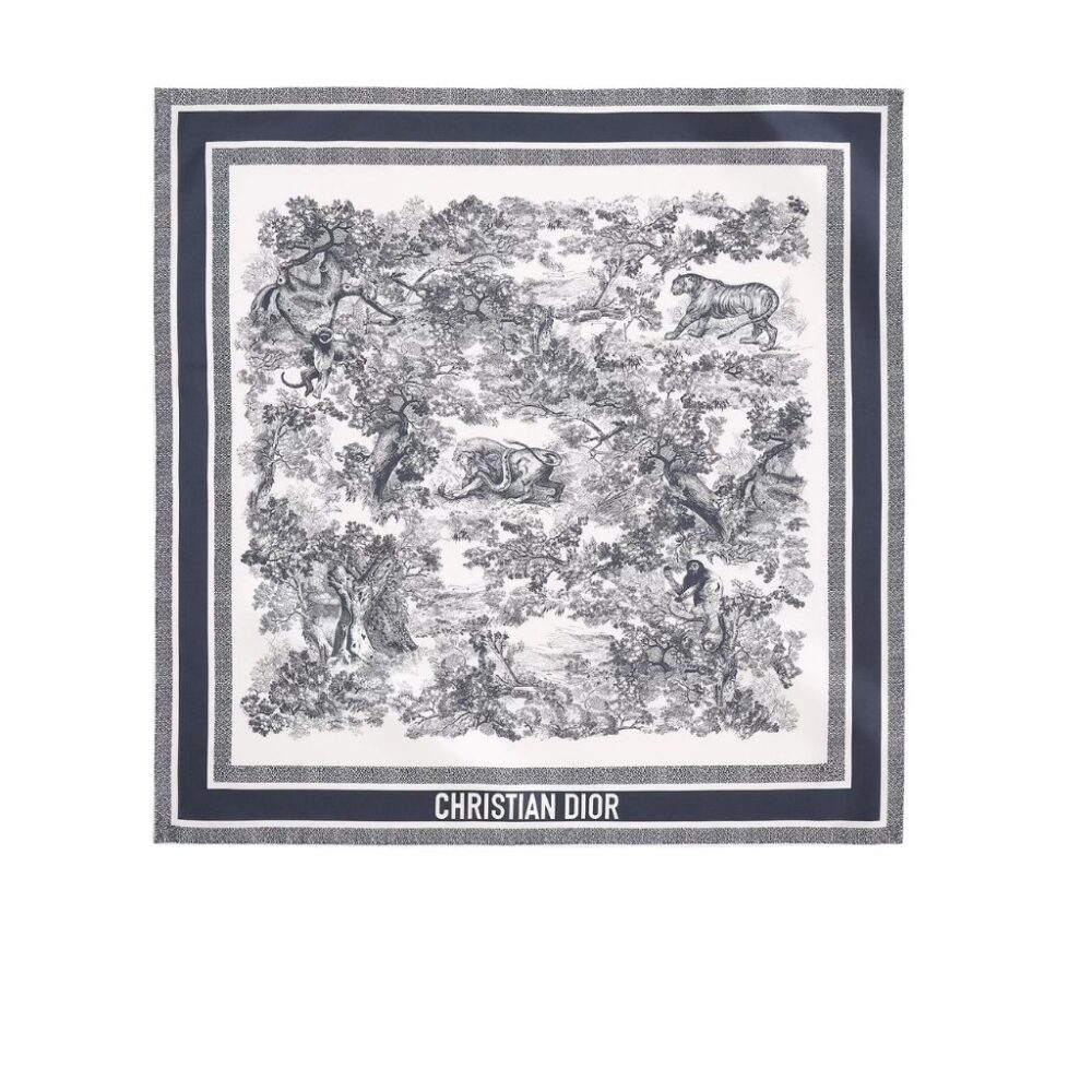 Christian Dior Toile De Jouy Sauvage 90 Square Scarf Gray And Navy Blue 90Cm 15JOU090I602_C545